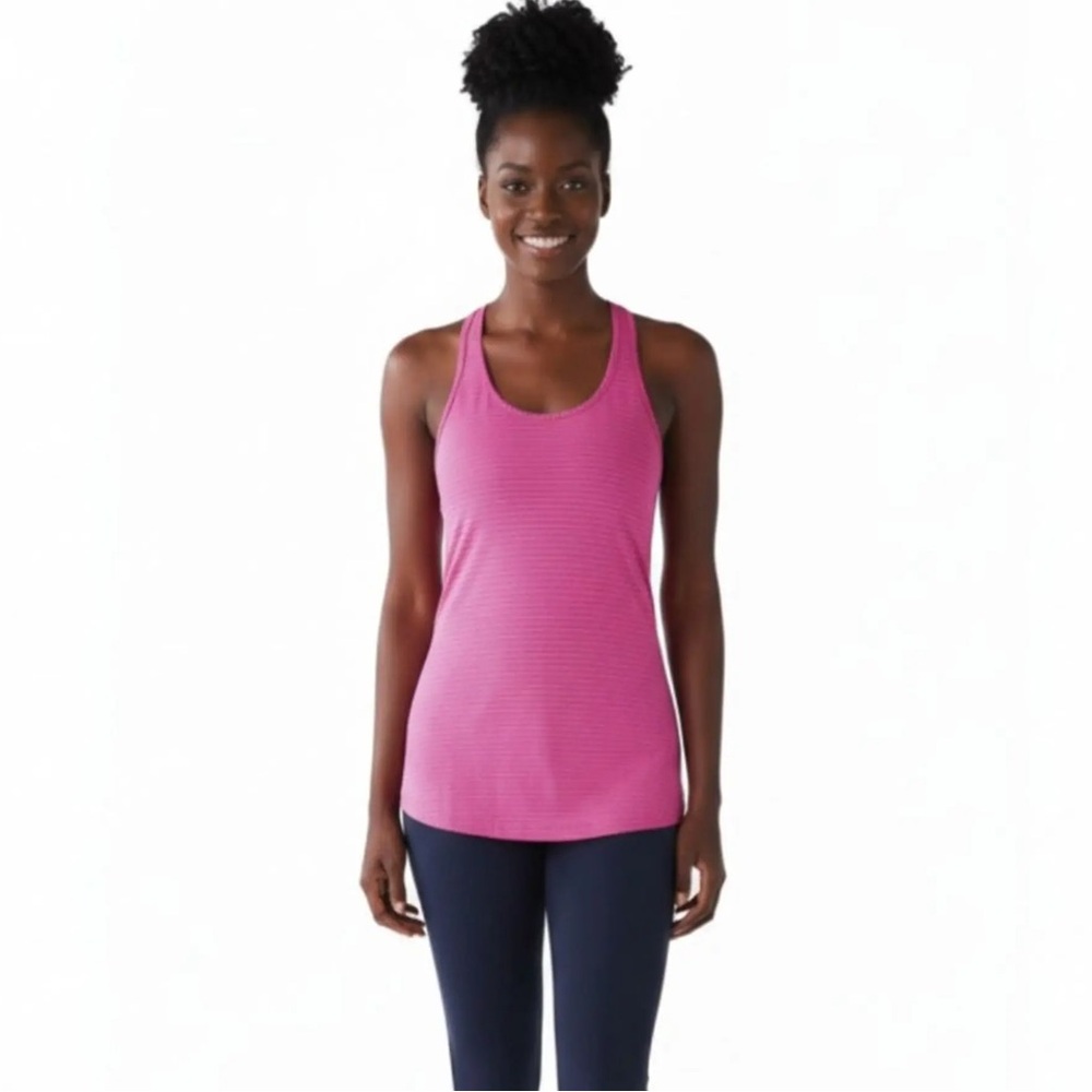 Lululemon Bright Pink and Gray Strip Activewear Top,  Women size 2